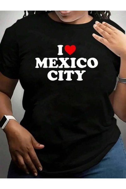23ERVA تي شيرت I Love Mexico City - تي شيرت برسومات على شكل قلب باللون الأسود