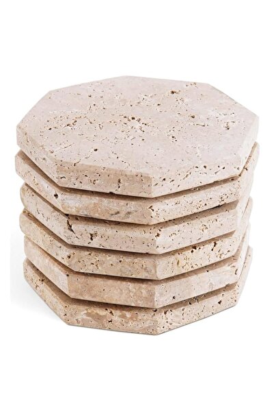 Generic Brand Handmade 3.75'' Travertine Marble Coasters Set of 6 – Stone Dri...