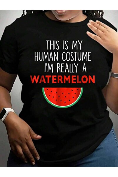 9JY This Is My Human Costume I'Really A Watermelon Halloween Black Graphic T ...