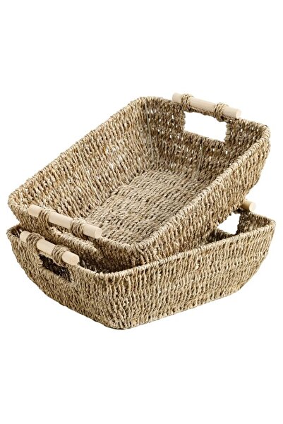 Generic StorageWorks Hand-Woven Large Storage Baskets with Wooden Handles, Se...