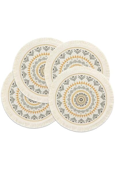 Generic Round Boho Placemats, 4Pcs Tassels Table Place Mats Cute Woven Mandal...