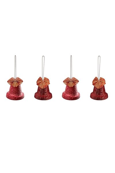 Generic Brand 4-Pack 6cm Red Mini Christmas Bells – Tiny Shatterproof Ornamen...