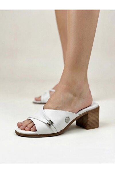 Mammamia 6065 Women's Genuine Leather Flat Heeled Slippers - 6.5 cm