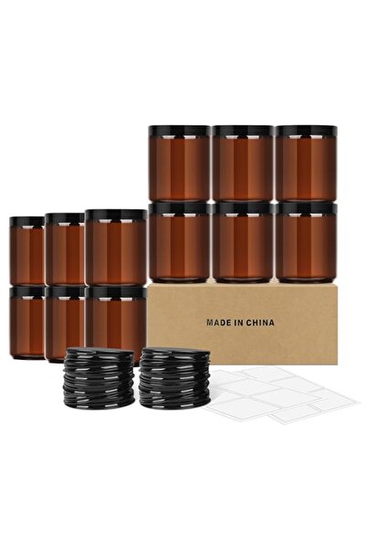 Generic SKYLINK 8oz Amber Glass Jars with Plastic & Metal Lids, 12 Pack Airti...