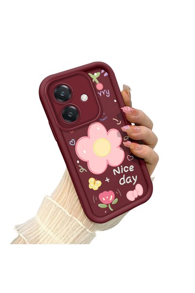Hontinga Oppo A3X 4g Compatible Case Camera Protective Flowered Pattern Maroon Lover Couple Silicone Phone Case