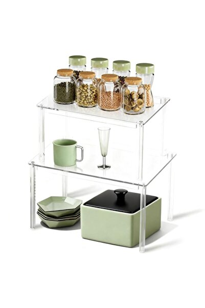 Generic Clear Kitchen Cabinet Organizer, Set of 2 Stackable Spice Rack, Acryl...