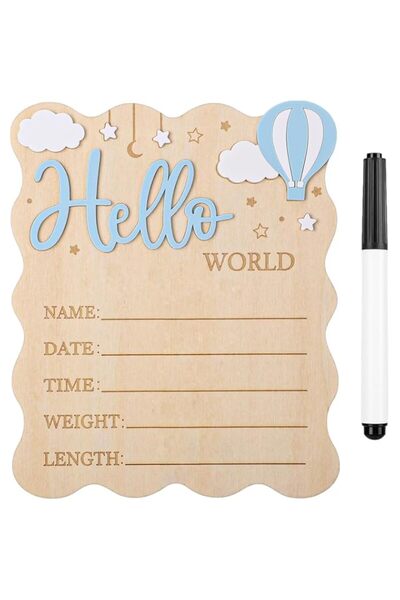 Generic Brand Baby Announcement Sign, Hello World Newborn Sign with Pen, Hosp...