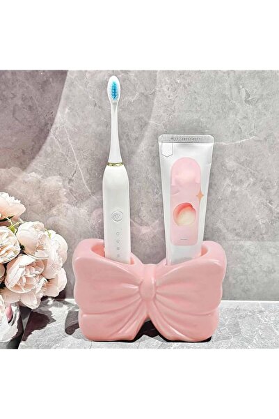 Generic Tazweeq Ceramic Toothbrush Holder, Pink Bowtie Toothbrush Holder with...