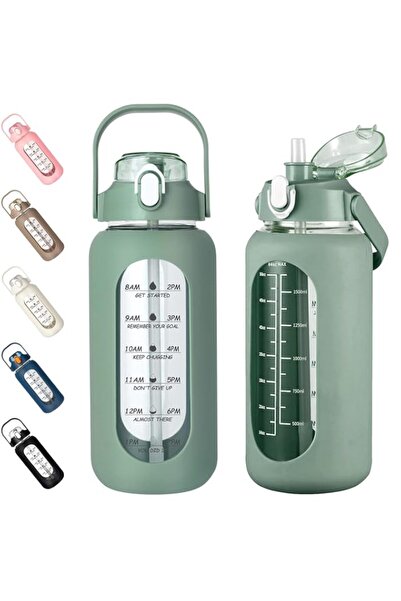 Generic 64oz Glass Water Bottles with Straw, Half Gallon Motivational Glass B...