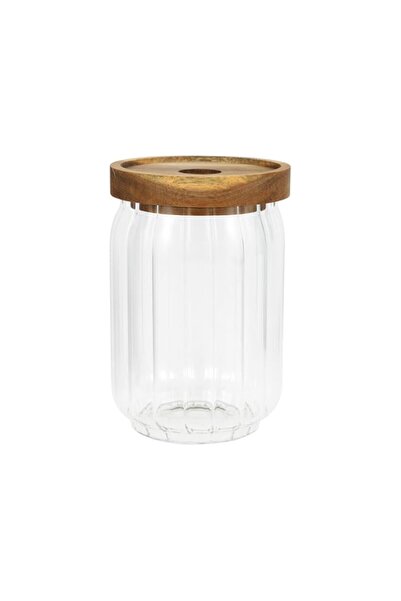 Generic Royalford 560 ml Round Borosilicate Glass Jar with Airtight Wooden Li...