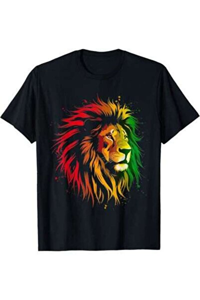 kai22 Lion Pattern Reggae Music Style T-Shirt, Men's Cotton T-Shirt Comfortab...