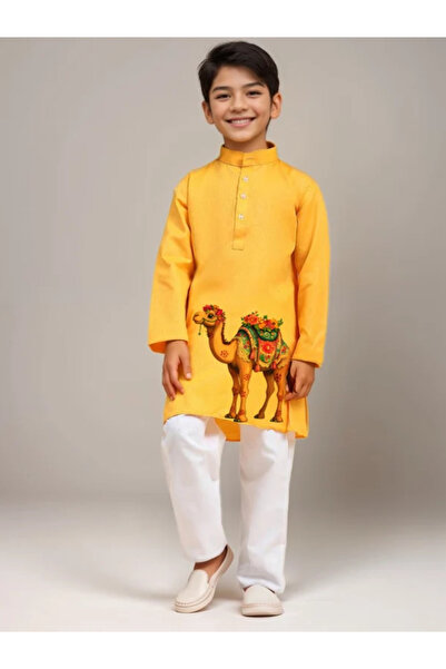 Devoiler Boys Yellow Cotton Kurta with Printed Design