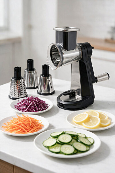 Demy Haus Spincut Rotary Grater Vegetable, Cheese, and Nut Grater & Slicer with 3 Stainless Steel Blades