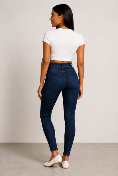 SHEVEGA Pantaloni din denim pentru femei, albastru marin, confortabili, din Lycra, cu croială slim și picior îngust