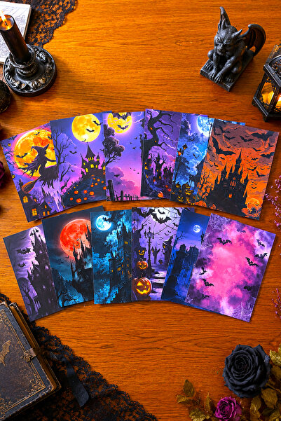 stickybloom Halloween Temalı Junk Journal Kağıtları 12 Parça A5 15cm x20cm Ka...