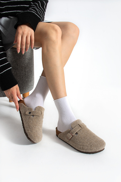 starmarj Unisex Felt Slippers Comfort Model Winter Closed Front Sabo Daily Co...