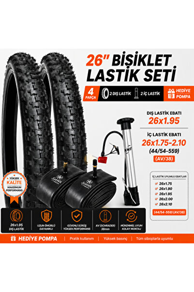 Service 26x1.95 Bisiklet Dış Lastik ve 26x1.75-2.10 İç Lastik Seti | 2 Dış + ...