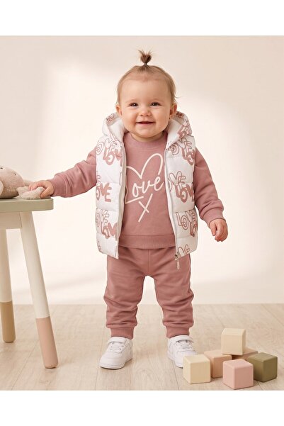 VOY KİDS Baby Girl Seasonal Inflatable Vest, Sweatshirt and Pants 3-Piece Set...