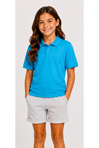 Kuraff Giyim Unisex Cotton Plain Woven Short Sleeve Polo Collar School T-Shirt