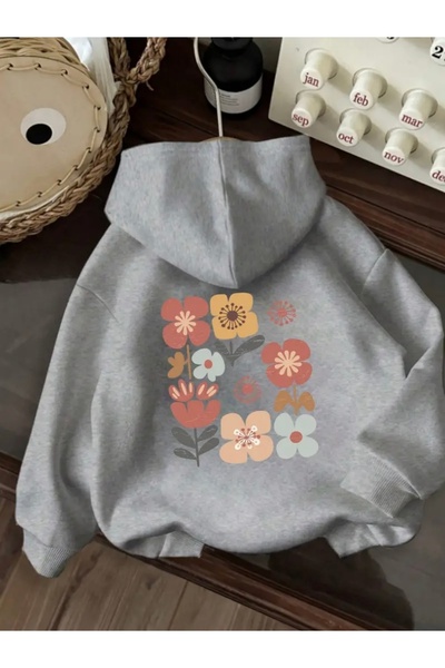 FUFLUNS Sirt Cicekler Printed Oversized Unisex Women'S/Men's Hooded Sweatshirt