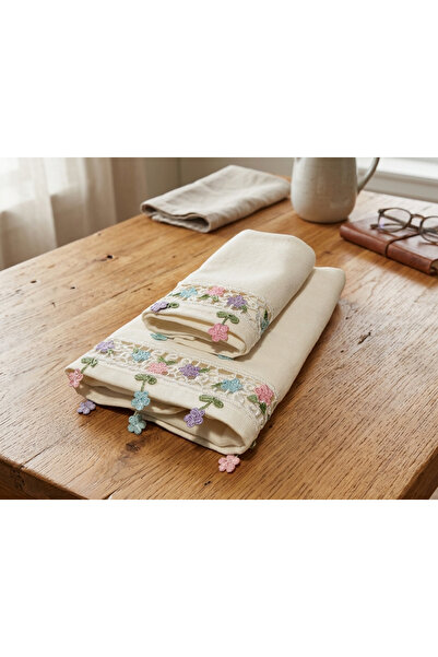 Arliva Home Alya Kadife Nakışlı 2 li Analı Kızlı Havlu Seti(1 Adet 30x50 cm v...