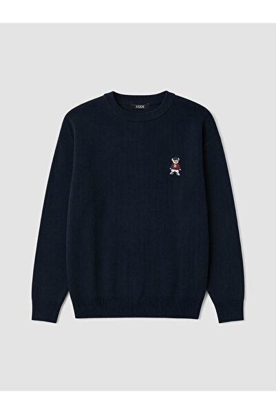 LC Waikiki Ozmarka New Season Navy Blue Crew Neck Embroidered Men's Knitwear ...