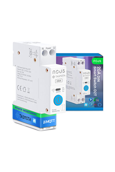 Nous Siguranta inteligenta D2T, 20A, Tasmota, 1 canal, Monitorizare energie, ...