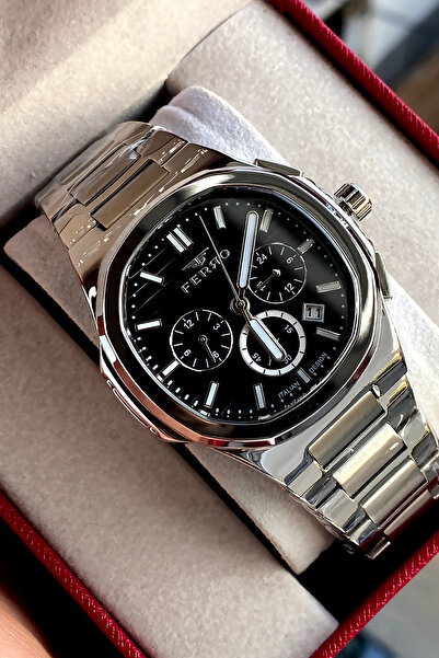 FERRO Men's wristwatch steel band 2 years warranty waterproof boxed