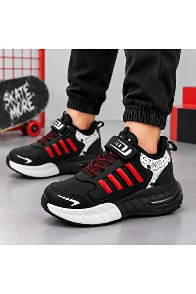 Black Flex حذاء رياضي للأطفال من جرافيتي باللون الأسود والأحمر 31-35