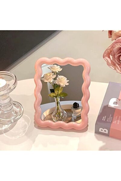 Generic Tazweeq Wave-Shaped Makeup Mirror, Cute Pink Table Desk Vanity Makeup...