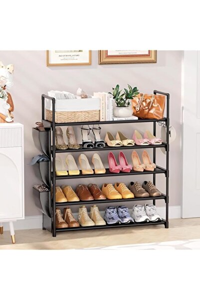 Generic Ikeoat 5 Tier Shoe Rack with Hook and Side Pocket, Shoe Organizer Spa...