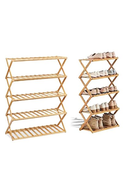 Generic 5-Tier Bamboo Shoe Rack – Foldable & Stable Wooden Shoe Organizer for...