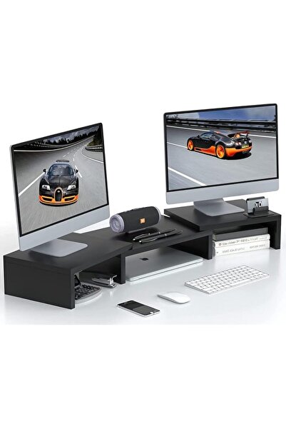 Generic Dual Monitor Stand Riser, Adjustable Length And Angle Multi Screen Fo...