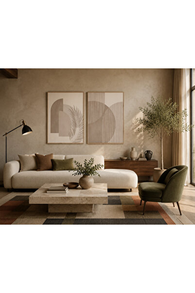 RDEKOR Minimal Geometrik Formlar ve Botanik Yaprak Temalı Modern 2’li Set Dek...