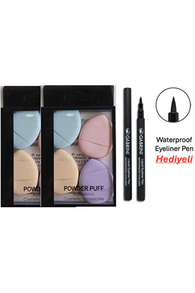 Makyaj Pufu 4'lü x 2 Adet - Waterproof Eyeliner Pen Hediyeli
