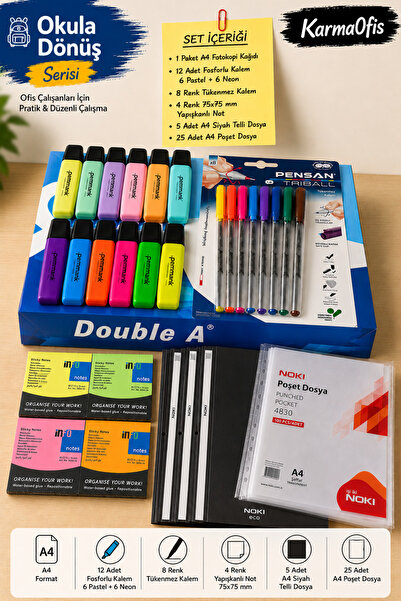 KarmaOfis Black Set Double a A4 Photocopy Paper |   12 Highlighter Pens |   8...