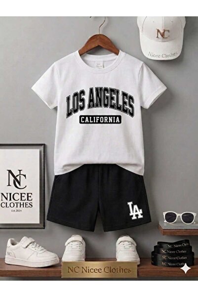 Leto Lykia Summer Children's T-Shirt Shorts Unisex (Black with La Losangelis ...
