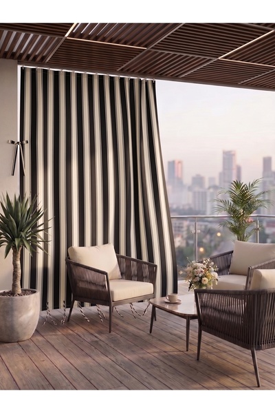 MEGAMİX Balcony Curtain with Width and Length Options, Lace-Up Balcony Tarpau...