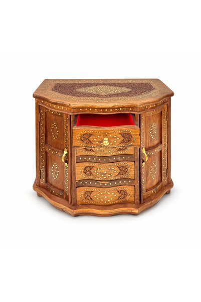 Al Athar Arts Handcrafted Wooden Cabinet with Inlay Work – Sheesham Wood Chest of Drawers{L:27"XD:14.25"XH:24"}