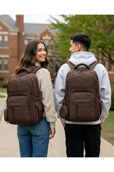 KY Dp Casual a Quality Brown 5 External Zipper Compartments Water Repellent S...