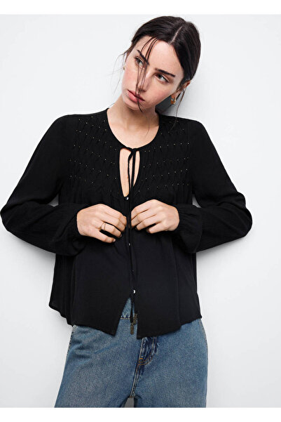 Mango Teen Metalik detaylı dökümlü bluz