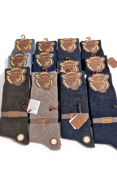 PRO BOUTİQUE STYLE ULUDAĞ LAMBSWOOL (YÜN) ERKEK ÇORAP; ASORTİ 12'Lİ PAKET; Dİ...