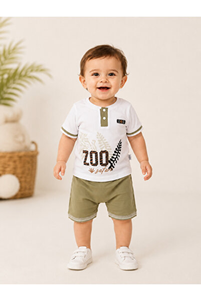 WE&ME Baby Boy Zoo Safari Printed Short Sleeve Cotton Shorts Two-Piece Summer...