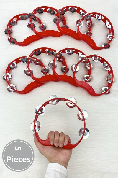 ZEYMERADE Κόκκινο ντέφι για νυφική παρέα, ντέφι με 5 πλαστικά κουδουνάκια, γι...