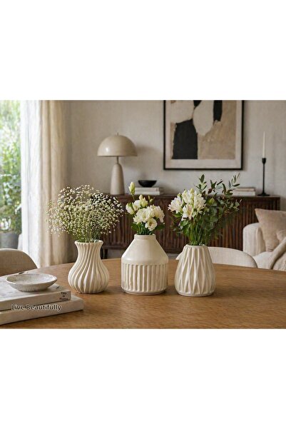Sisay Home Σετ 3 Μίνιμαλ Κεραμικά Βάζα – Διακοσμητικά Βάζα για Αποξηραμένα Λο...