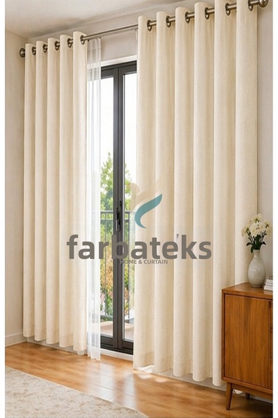 farbateks Κρεμ βελούδινη ρουστίκ υφασμάτινη κουρτίνα