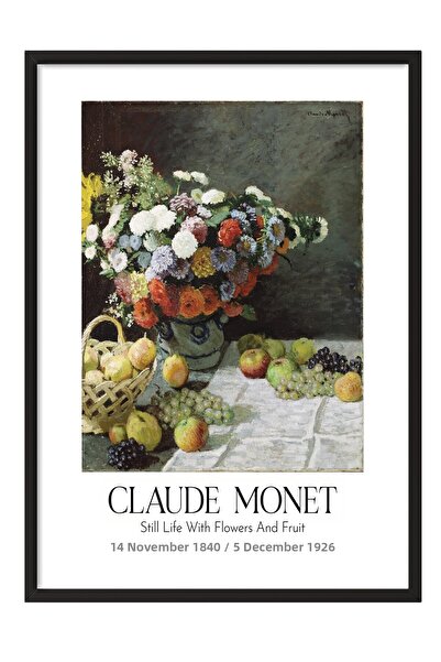 Postifull Claude Monet - Natură statică cu flori și fructe, Tablou în ramă ne...