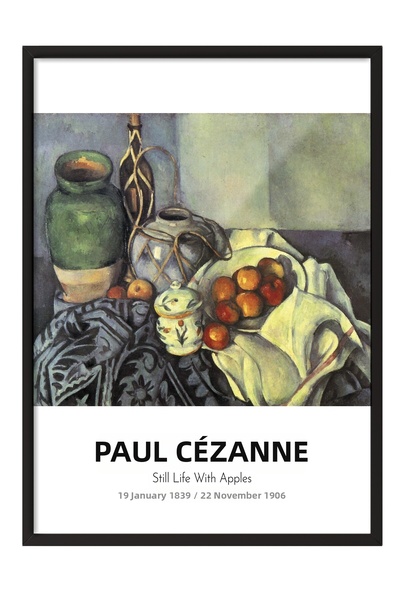 Postifull Paul Cézanne - Natură statică cu mere, Tablou în ramă neagră, Seria...