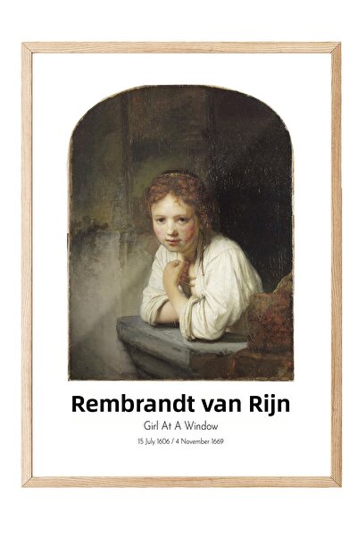Postifull Rembrandt Vin Rijn - Fată la fereastră, Tablou înrămat în lemn, Ser...