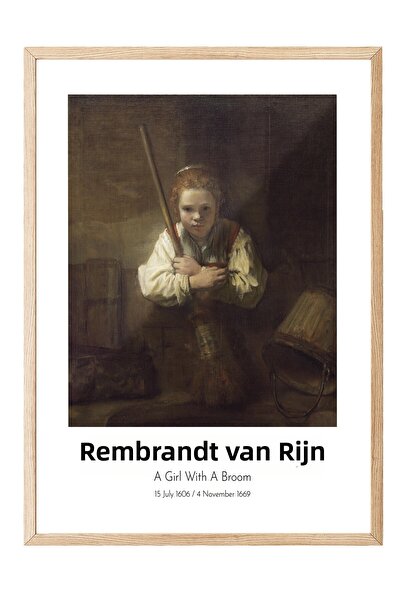 Postifull Rembrandt Vin Rijn - O fată cu o mătură, Tablou înrămat pe lemn, Se...